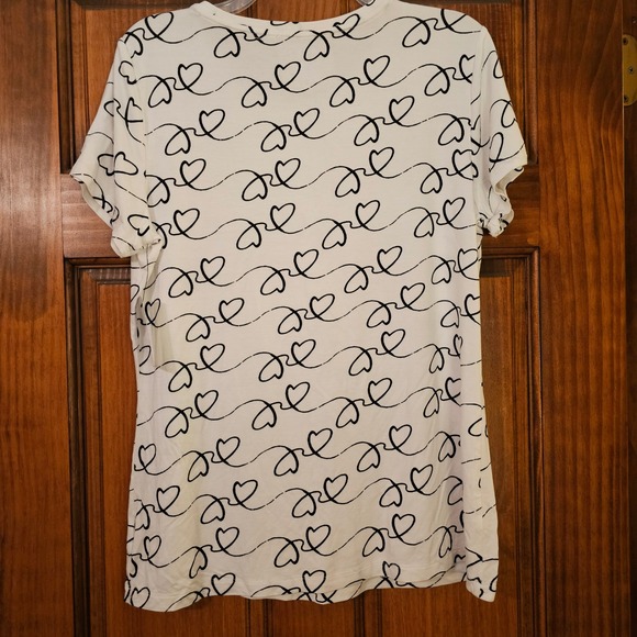 Apt.9 Essential Crewneck Tee Womens Large White Black Heart Print NWT - Picture 4 of 7